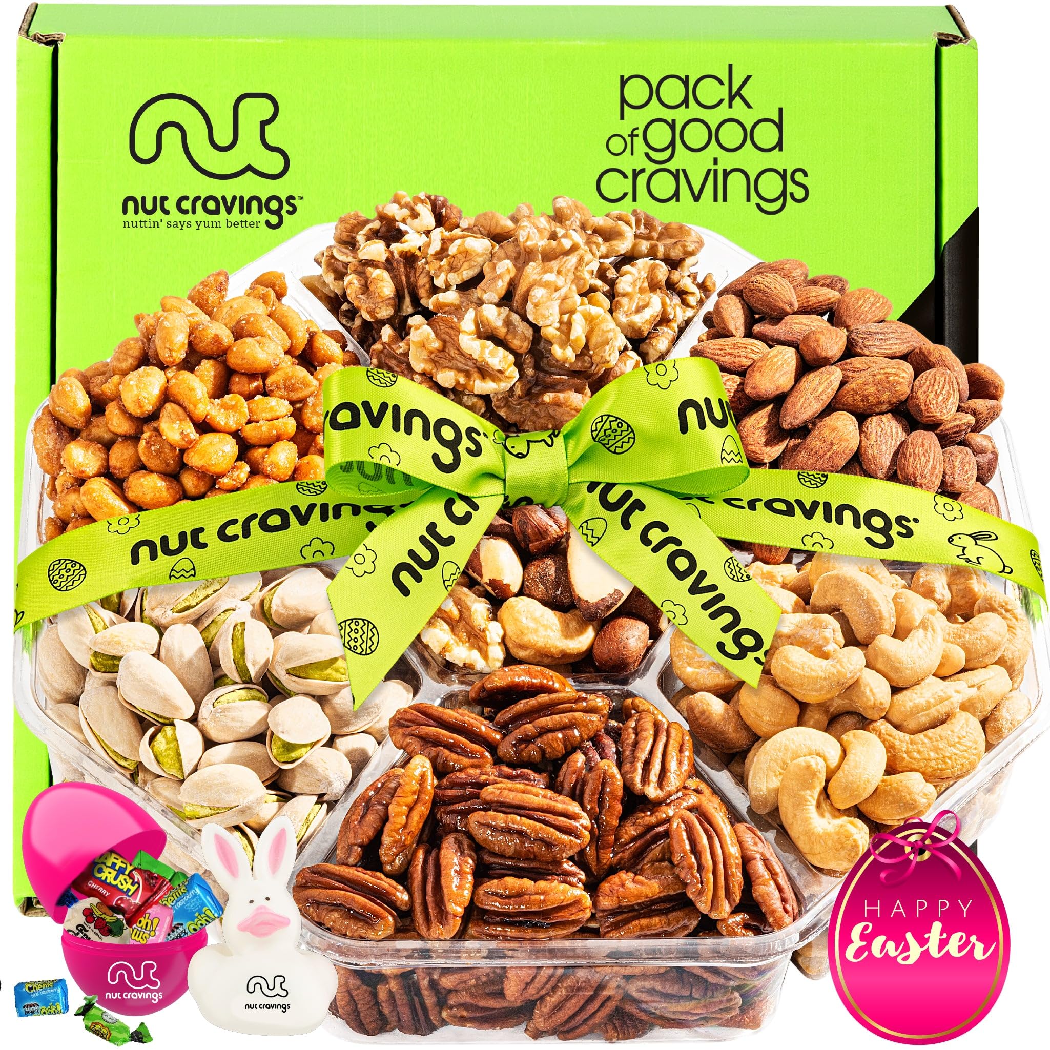 NUT CRAVINGS - Thanksgiving Mixed Nuts Gift Basket in Red Gold Box (7 Assortments, 1 LB) Holiday Xmas Christmas Food Arrangement, Healthy Snack Care Package, Food Assortments