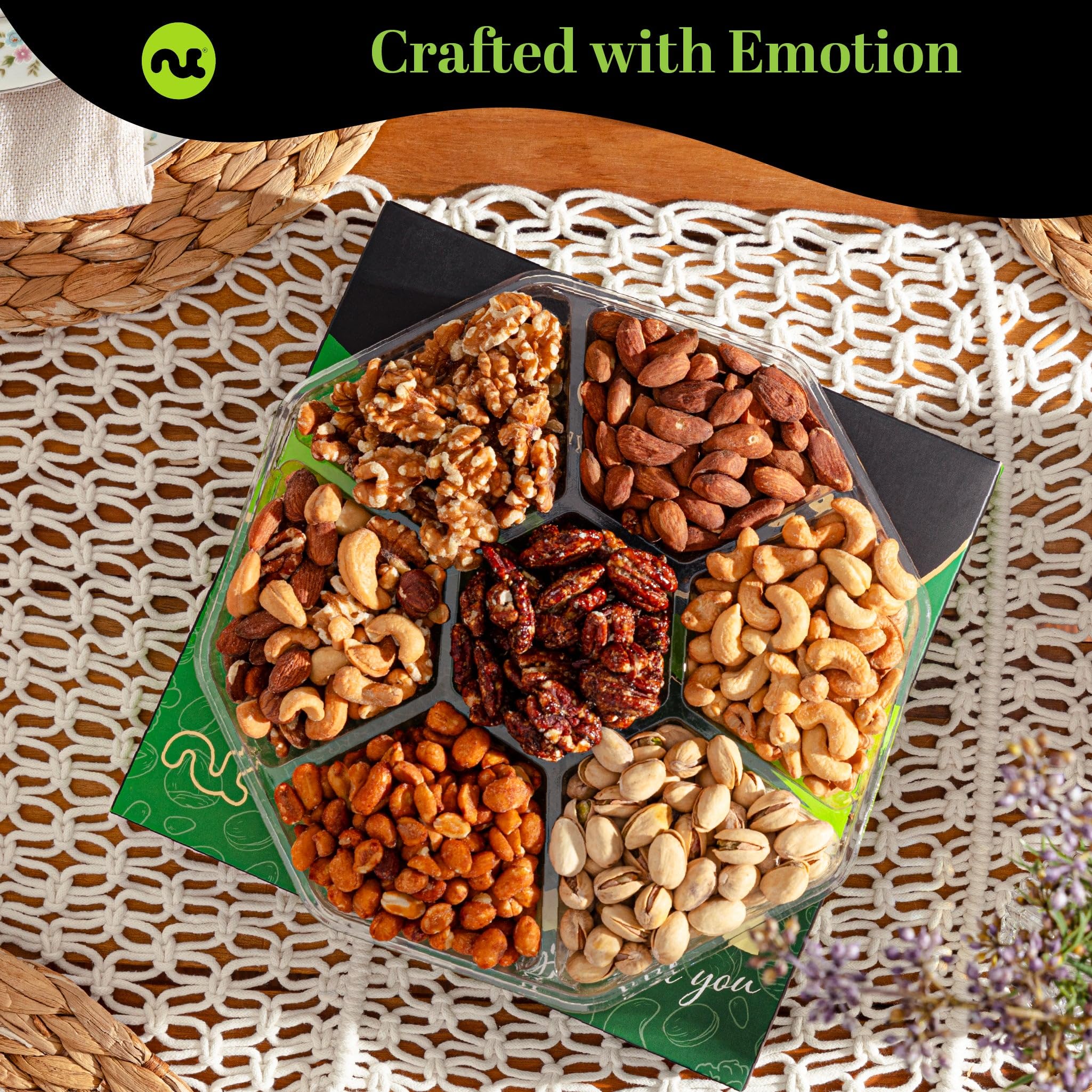 NUT CRAVINGS - Thanksgiving Mixed Nuts Gift Basket in Red Gold Box (7 Assortments, 1 LB) Holiday Xmas Christmas Food Arrangement, Healthy Snack Care Package, Food Assortments