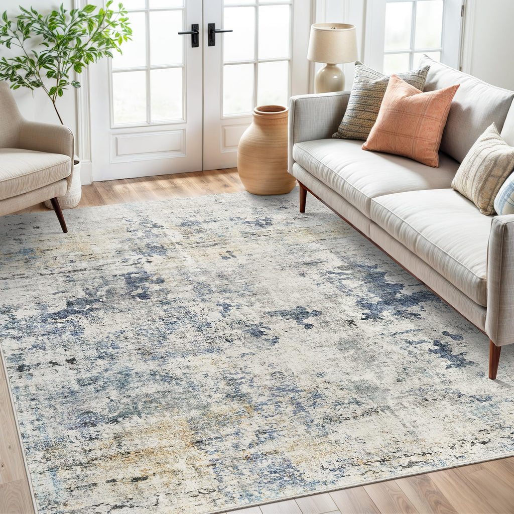 Washable Area Rug 8x10, Large Soft Rugs for Living Room Vintage Beige Carpet 8x10 Area Rugs for Bedroom Dining Room Non-Slip Stain Resistant Under Table Rug
