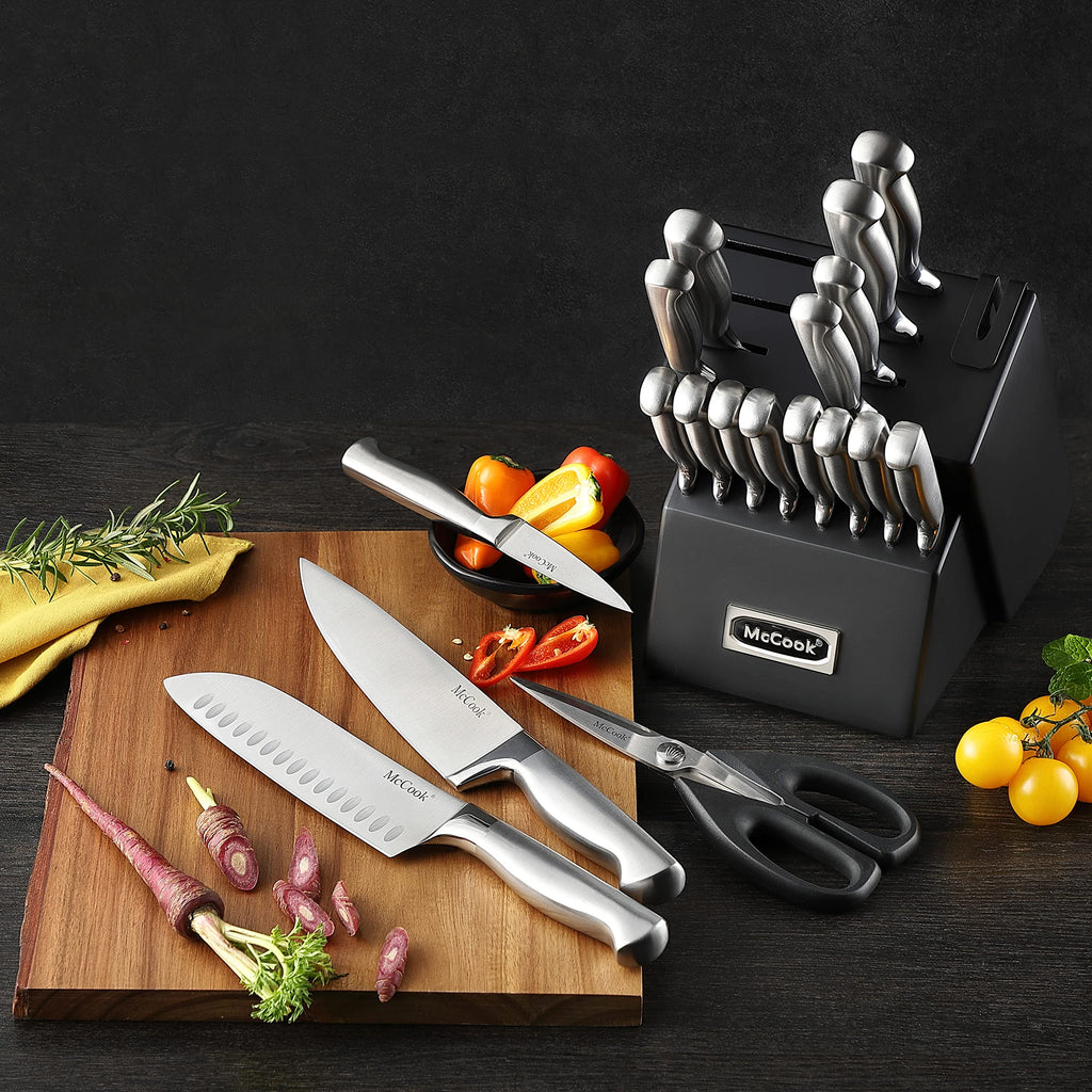 McCook® Knife Sets, German Stainless Steel Kitchen Knife Block Sets with Built-in Sharpener