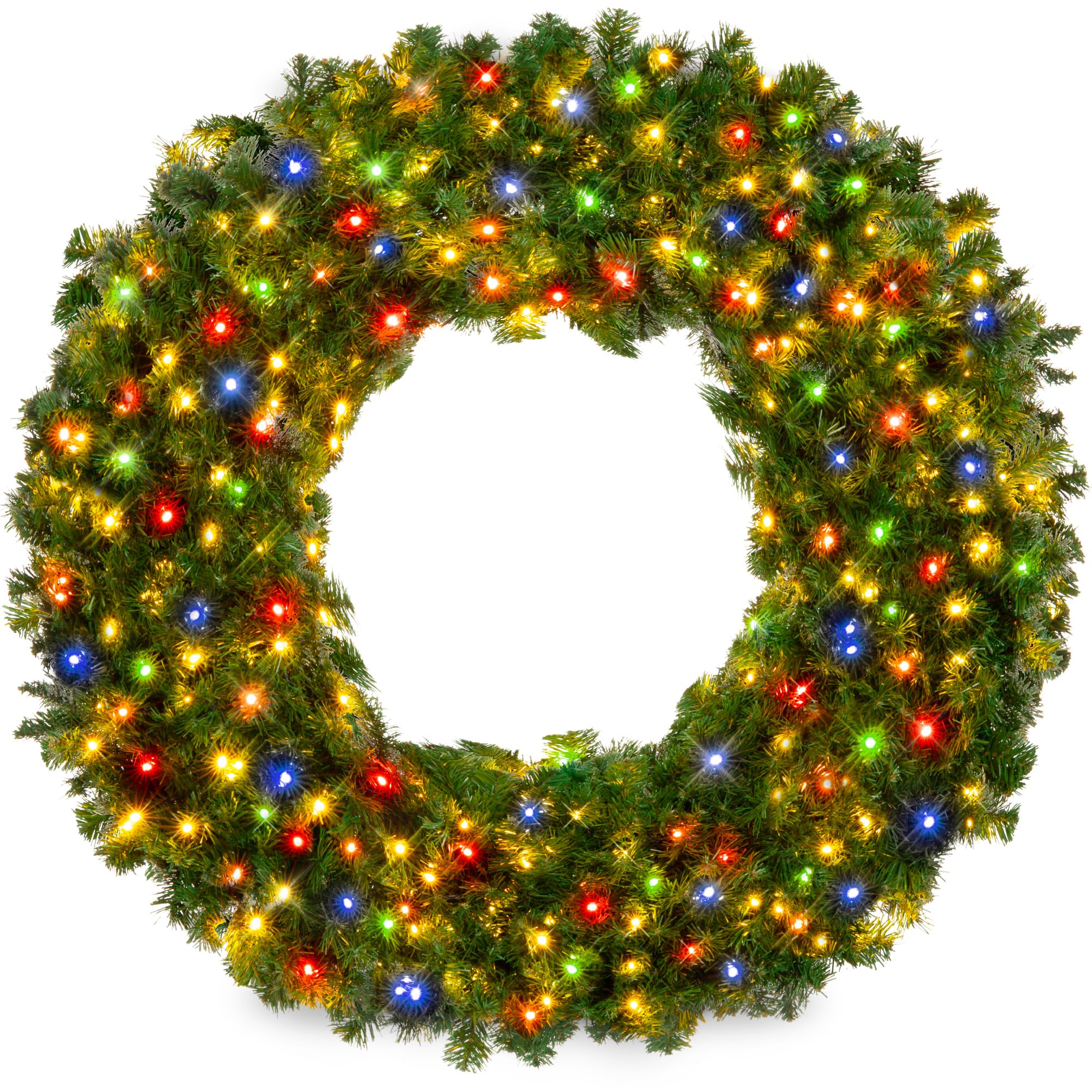 Best Choice Products 48in Large Artificial Pre-Lit Fir Christmas Wreath Holiday Accent Decoration w/ 200 LED Lights, 714 PVC Tips