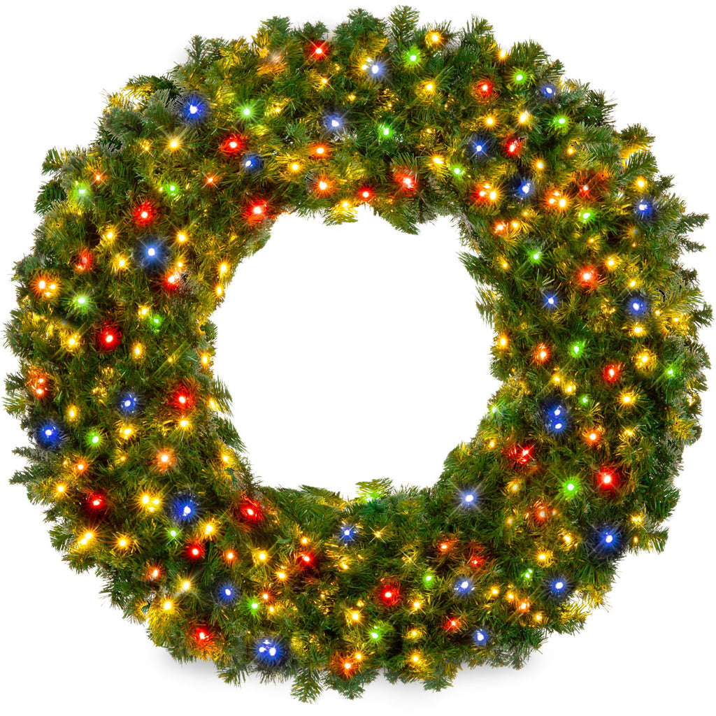 Best Choice Products 48in Large Artificial Pre-Lit Fir Christmas Wreath Holiday Accent Decoration w/ 200 LED Lights, 714 PVC Tips