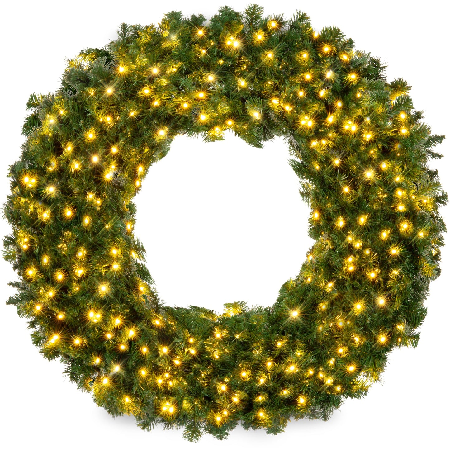Best Choice Products 48in Large Artificial Pre-Lit Fir Christmas Wreath Holiday Accent Decoration w/ 200 LED Lights, 714 PVC Tips