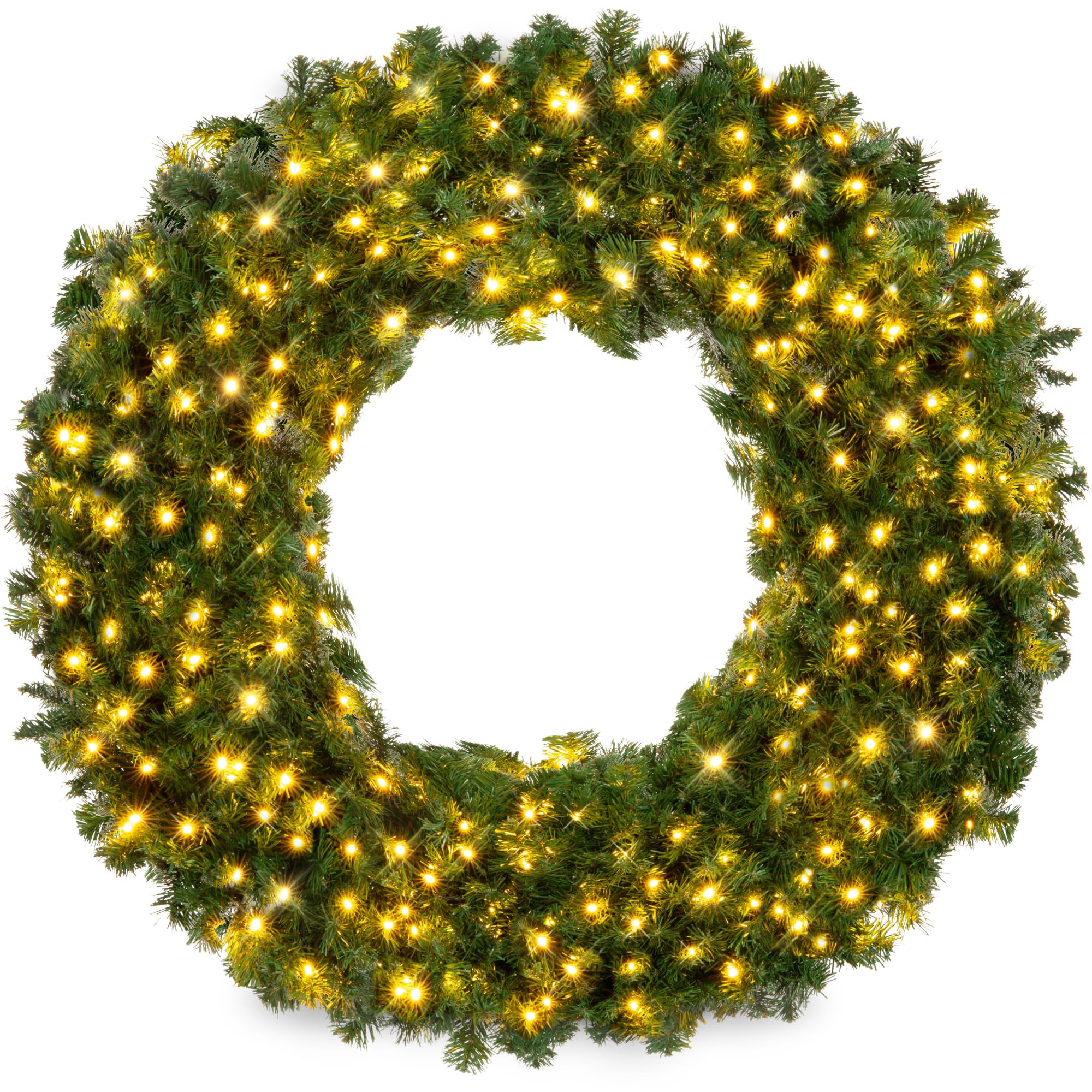 Best Choice Products 48in Large Artificial Pre-Lit Fir Christmas Wreath Holiday Accent Decoration w/ 200 LED Lights, 714 PVC Tips
