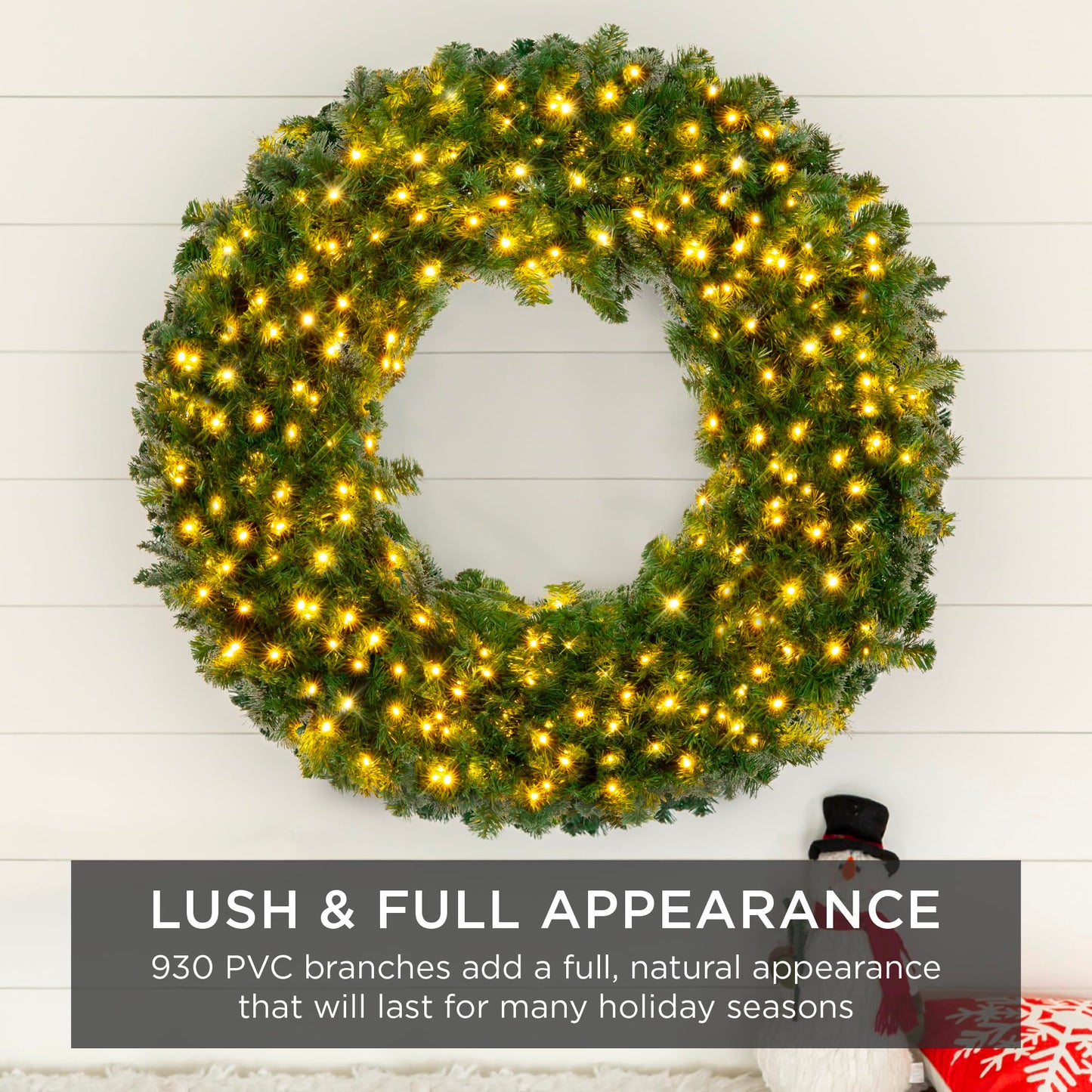 Best Choice Products 48in Large Artificial Pre-Lit Fir Christmas Wreath Holiday Accent Decoration w/ 200 LED Lights, 714 PVC Tips