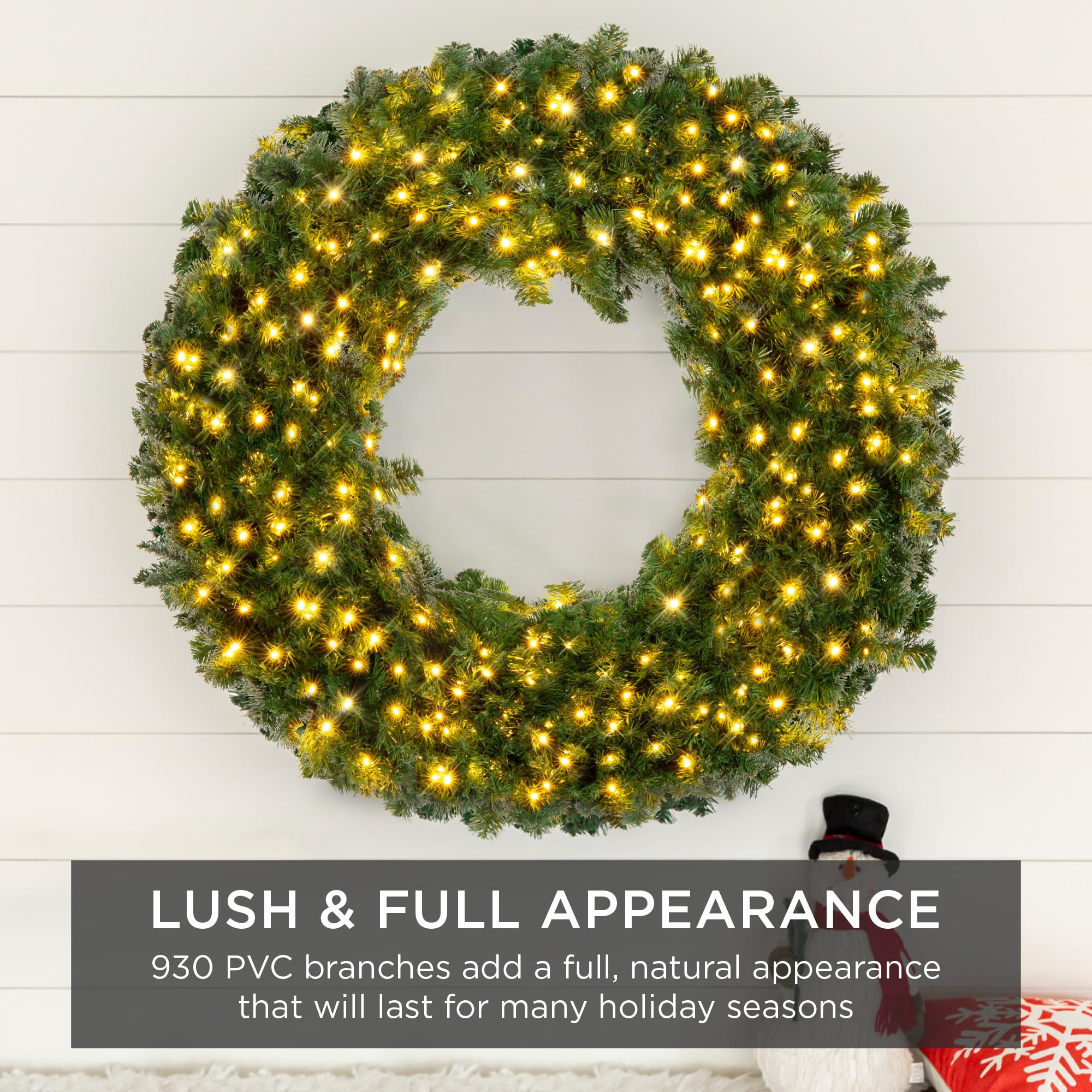 Best Choice Products 48in Large Artificial Pre-Lit Fir Christmas Wreath Holiday Accent Decoration w/ 200 LED Lights, 714 PVC Tips