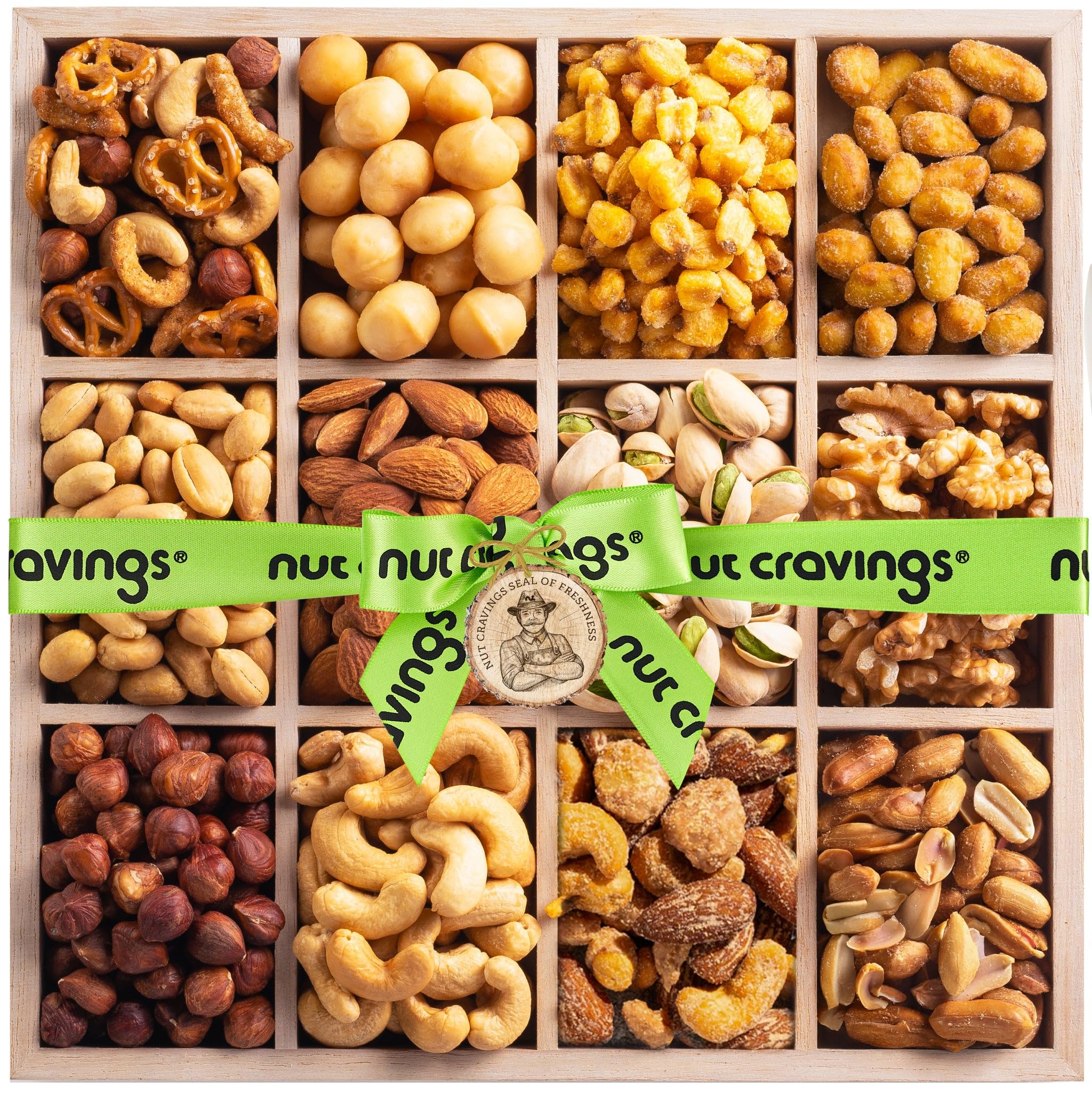 NUT CRAVINGS - Thanksgiving Mixed Nuts Gift Basket in Red Gold Box (7 Assortments, 1 LB) Holiday Xmas Christmas Food Arrangement, Healthy Snack Care Package, Food Assortments