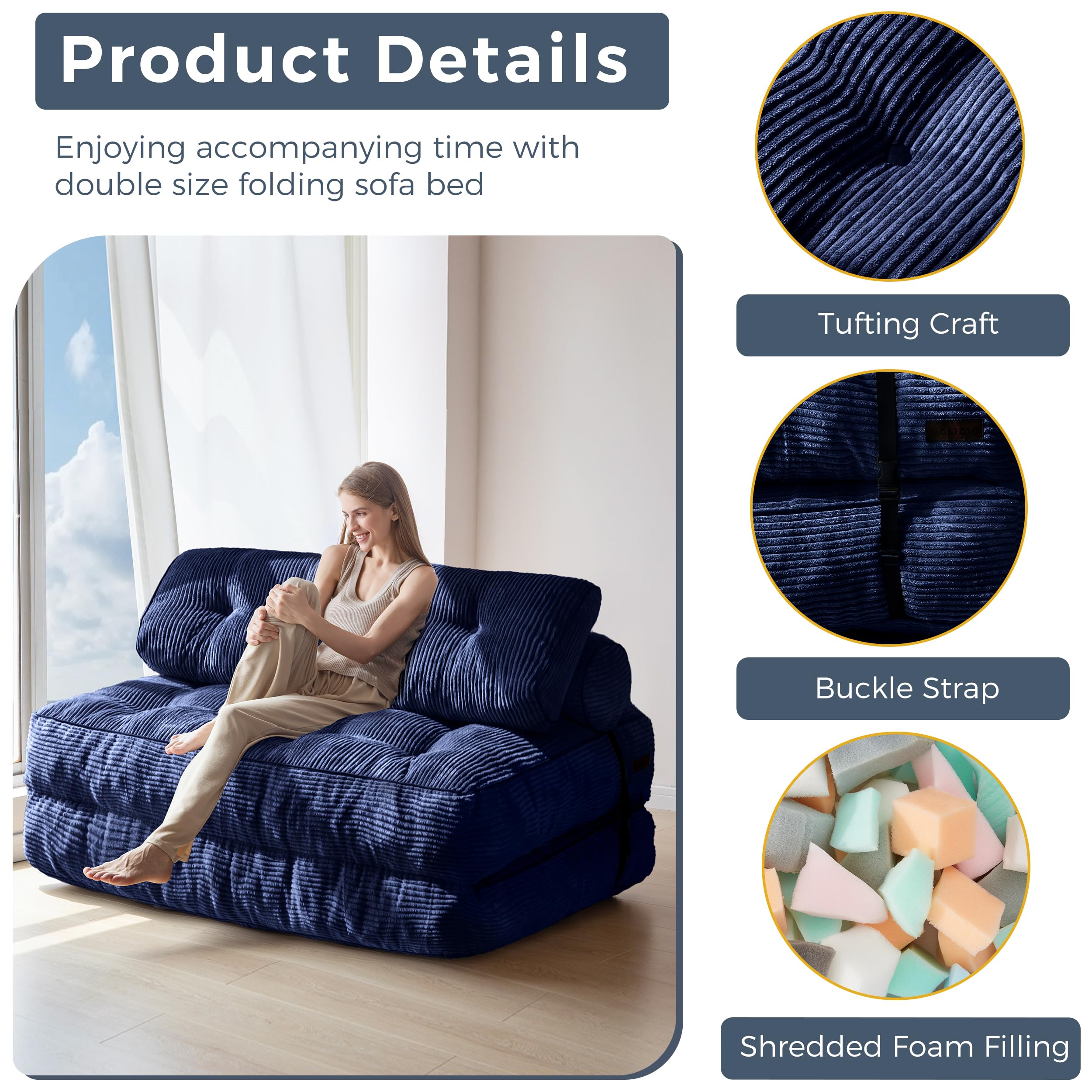 MAXYOYO Folding Sofa Bed, Convertible Sleeper Chair with Pillow Foldable Mattress with Back Support, Portable Fold Out Chair Bed Comfy Floor Sofa Lounge for Living Room Bedroom, Dark Grey, Single