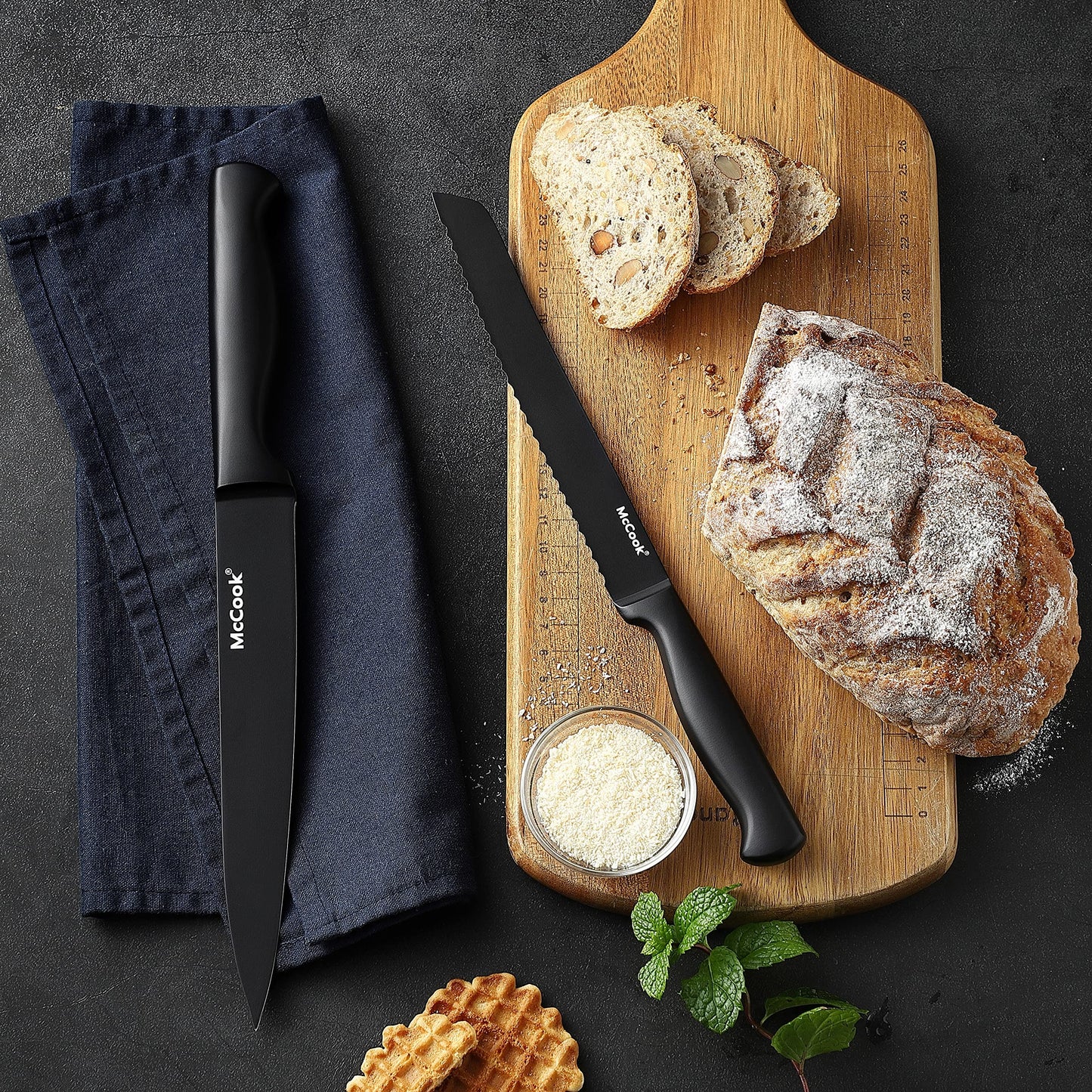 McCook® Knife Sets, German Stainless Steel Kitchen Knife Block Sets with Built-in Sharpener