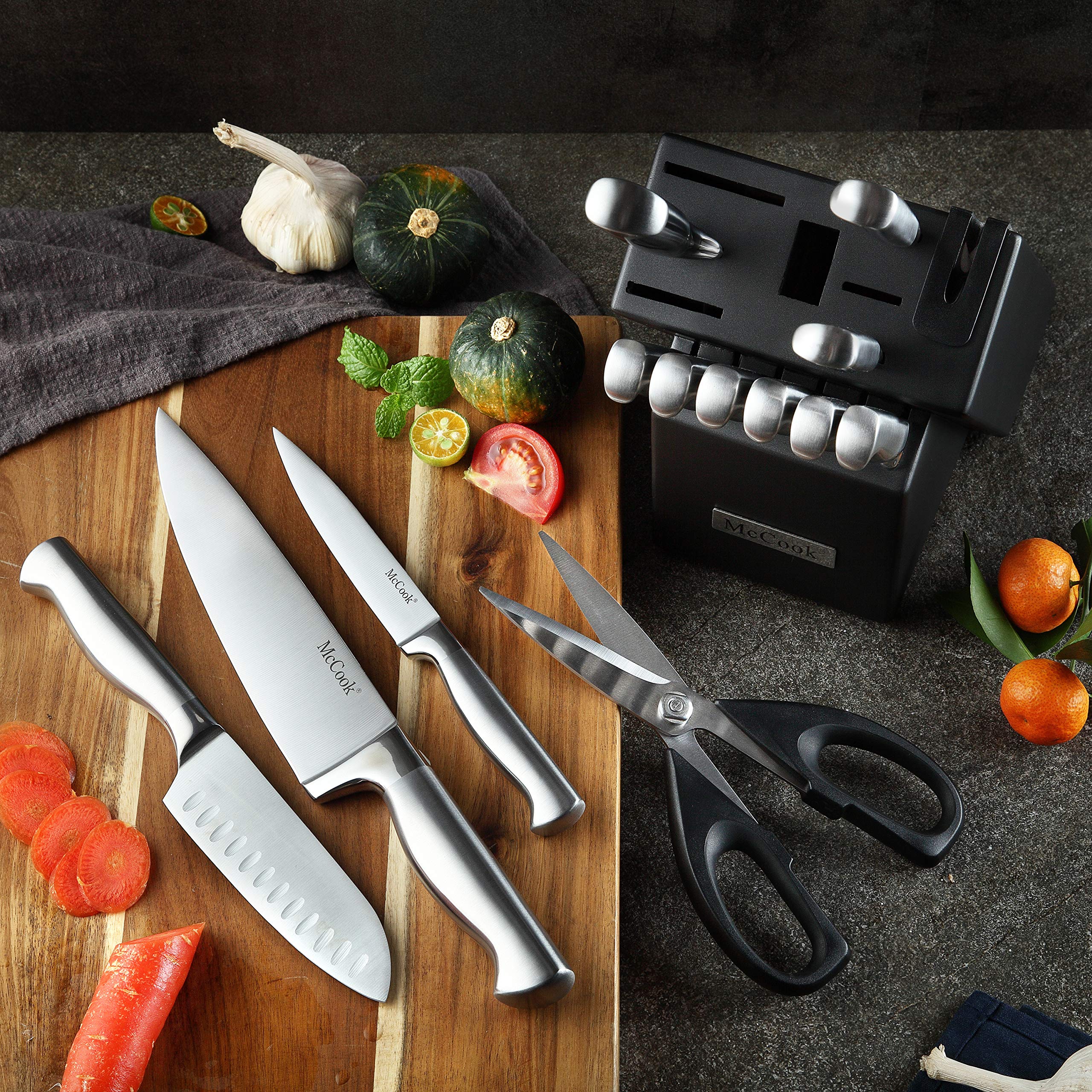 McCook® Knife Sets, German Stainless Steel Kitchen Knife Block Sets with Built-in Sharpener