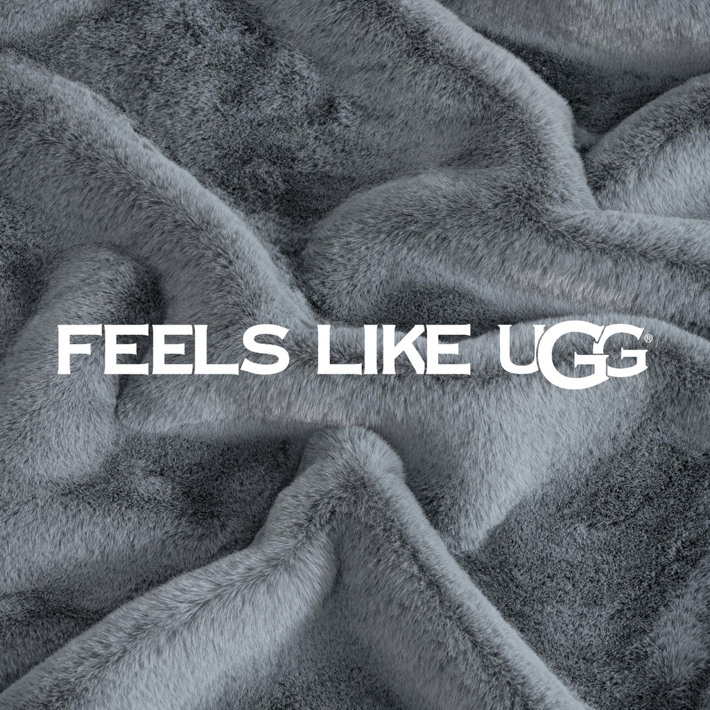 UGG Plush Faux Fur Throw Blanket Reversible Medium Weight Luxury Soft Throw Blankets for Bed or Chair, Hypoallergenic, Machine Washable, Home Decor, 50-inch x 70-inch, Charcoal Dark Grey (Euphoria)