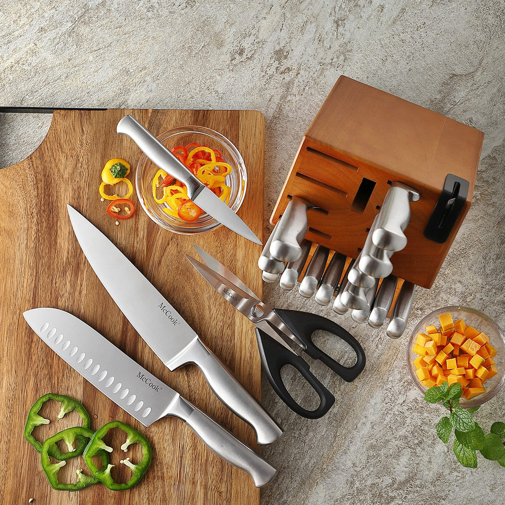 McCook® Knife Sets, German Stainless Steel Kitchen Knife Block Sets with Built-in Sharpener