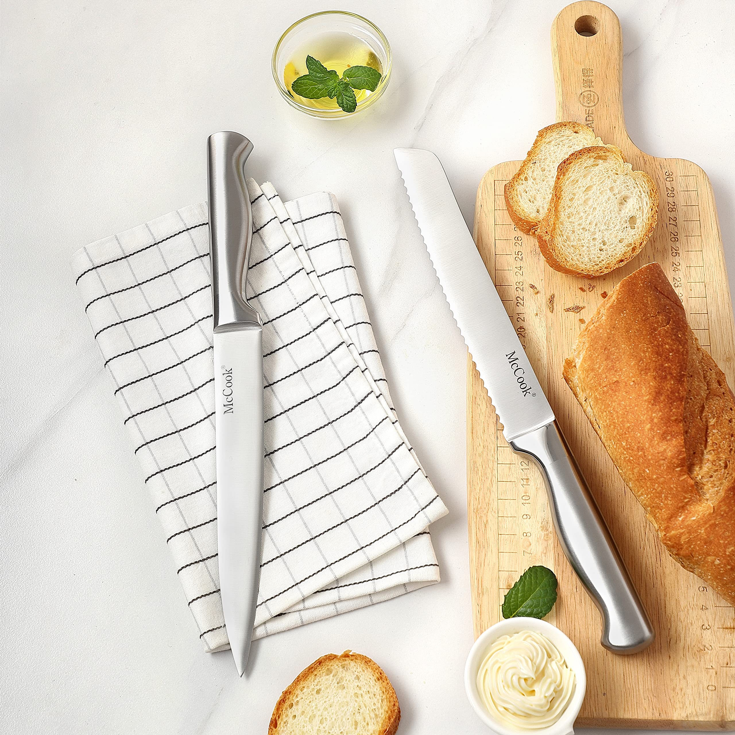 McCook® Knife Sets, German Stainless Steel Kitchen Knife Block Sets with Built-in Sharpener