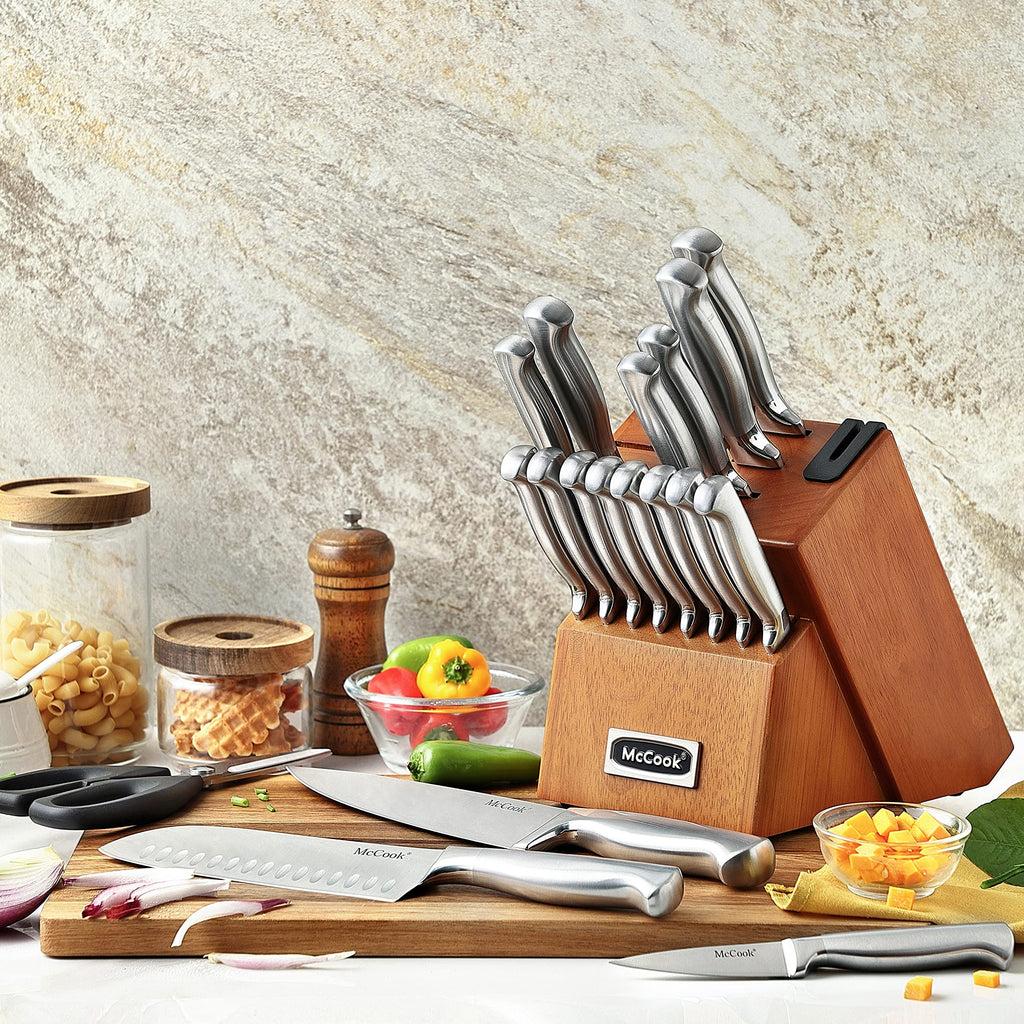 McCook® Knife Sets, German Stainless Steel Kitchen Knife Block Sets with Built-in Sharpener