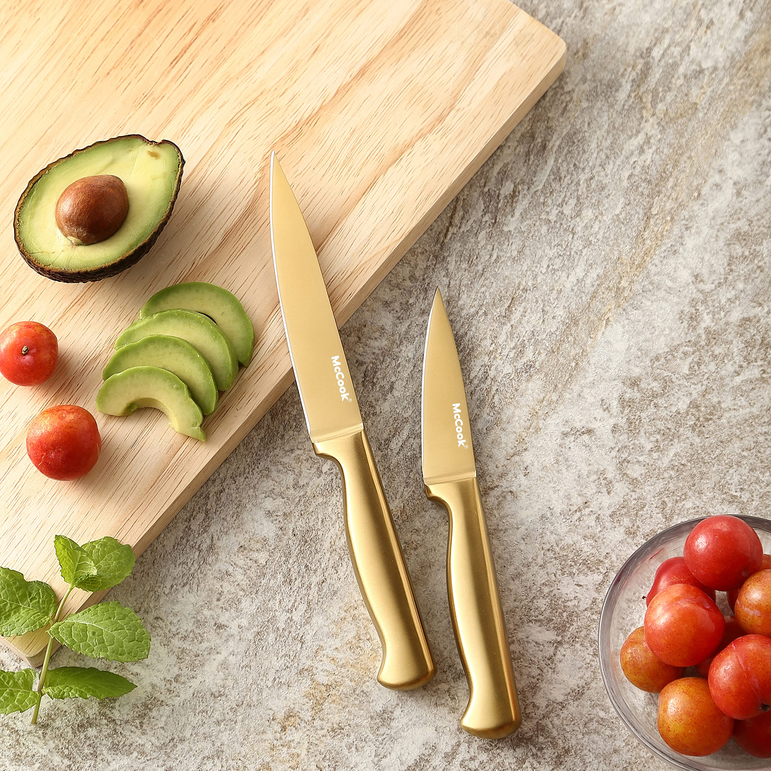 McCook® Knife Sets, German Stainless Steel Kitchen Knife Block Sets with Built-in Sharpener