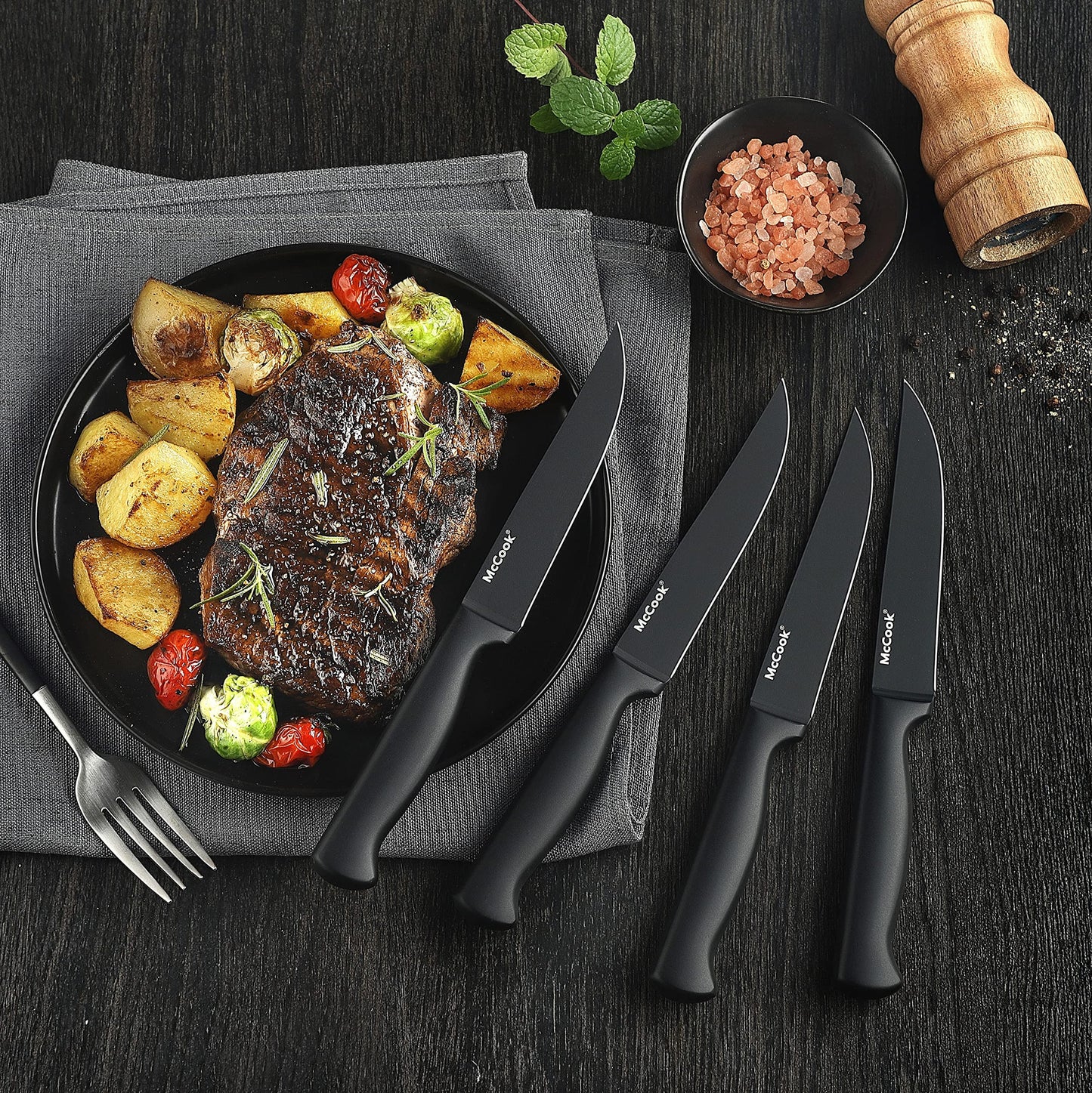 McCook® Knife Sets, German Stainless Steel Kitchen Knife Block Sets with Built-in Sharpener