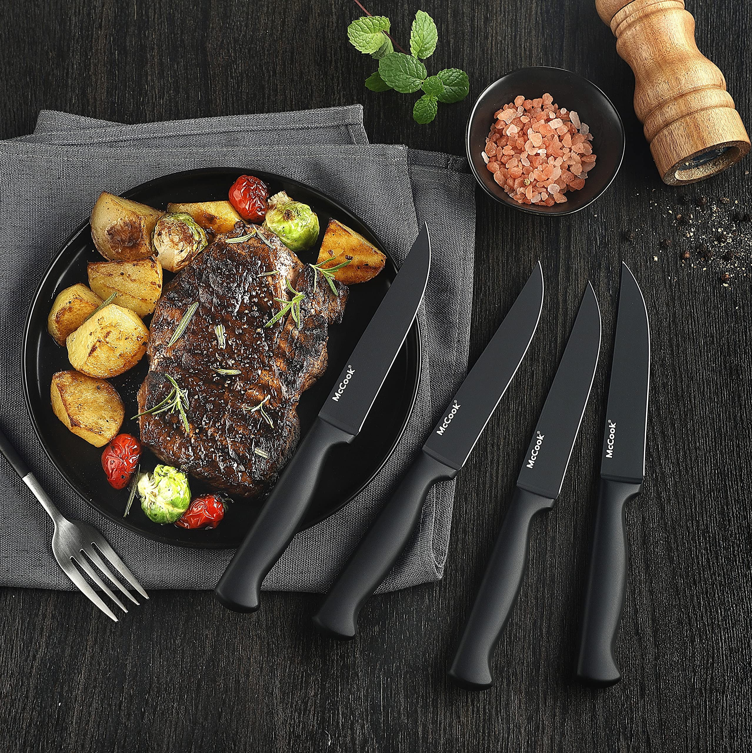 McCook® Knife Sets, German Stainless Steel Kitchen Knife Block Sets with Built-in Sharpener