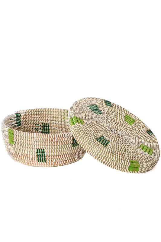 White with Leafy Green Squares Lidded Storage Box