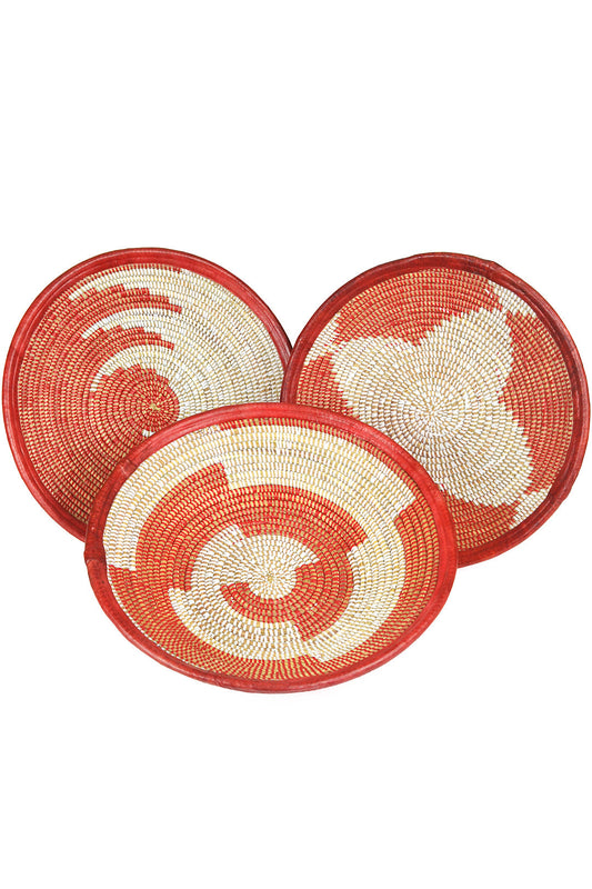 Red and White Leather Trimmed Baskets in Assorted Patterns