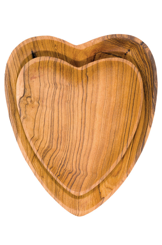 Set of Two Olive Wood Heart Dishes