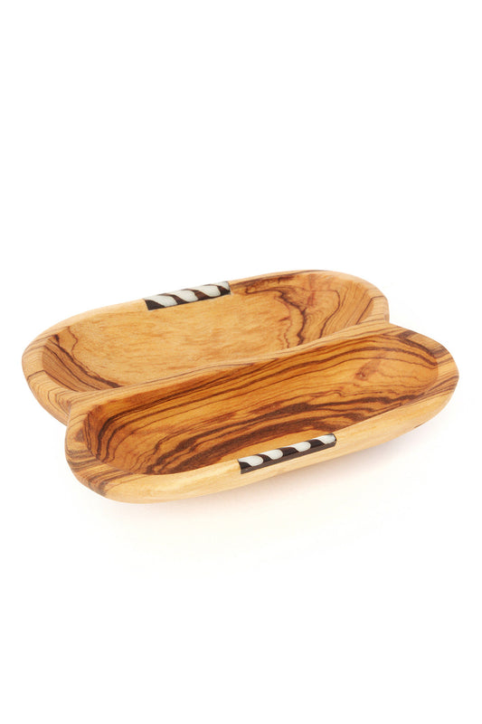 Wild Olive Wood & Cow Bone Side by Side Condiment Dish
