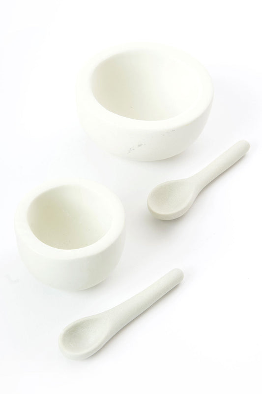 SET OF 2 White Soapstone Salt Cups and Spoons