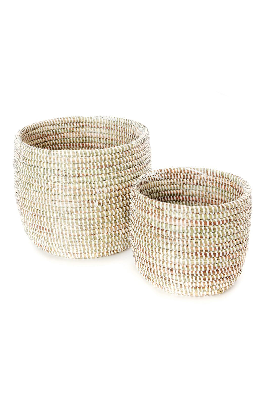 Set of Two Solid White Floral Baskets