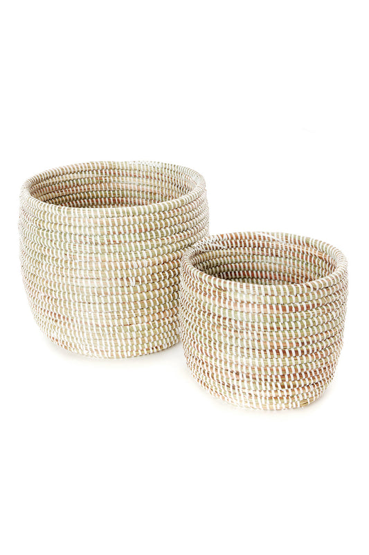 Set of Two Solid White Floral Baskets
