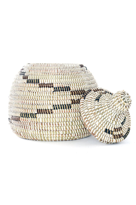 Black, Brown & White Lidded Gourd Basket