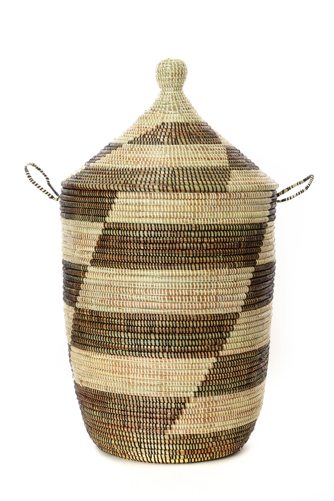 Set of Three Black and Beige Mixed Pattern Hampers