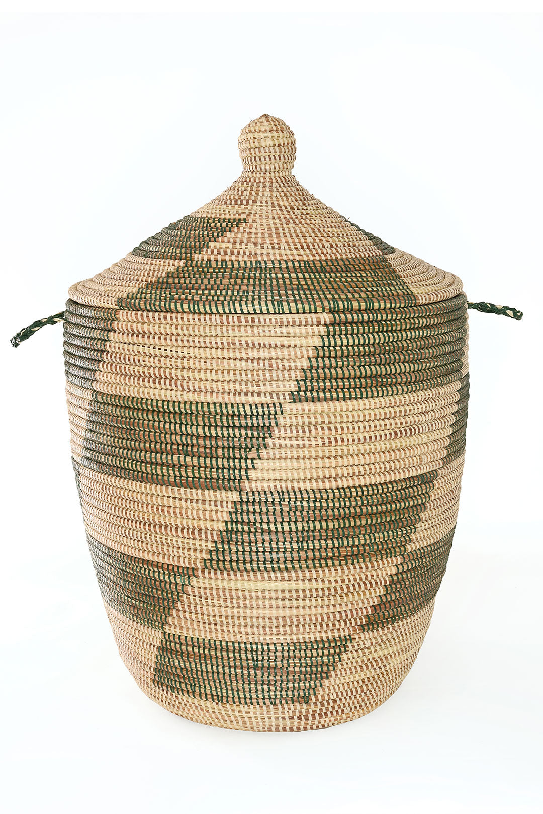 Set of Three Green and Cream Mixed Pattern Hampers