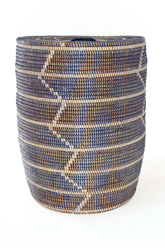 Set of Three Blue and White Beveled Block Nesting Hamper Baskets