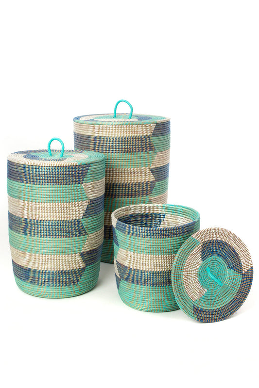Set of Three Blue Sahara Hamper Baskets