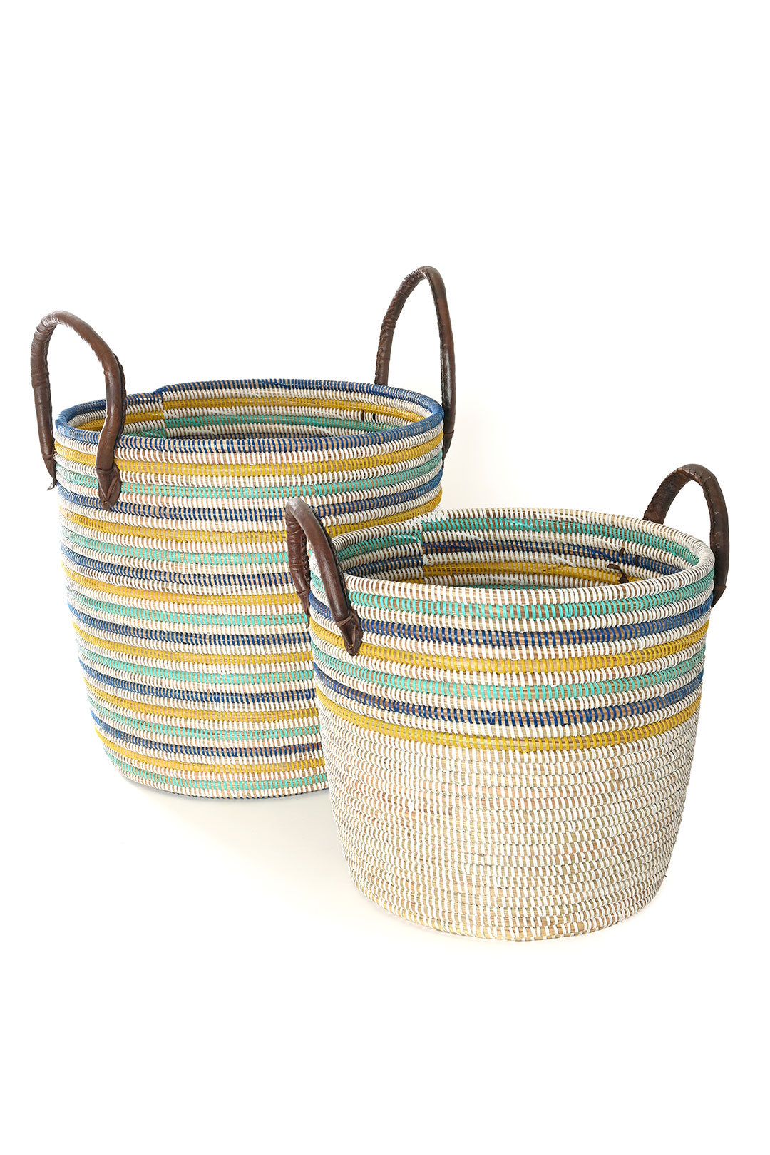 Set of Two Malika Beach Nesting Baskets with Leather Handles
